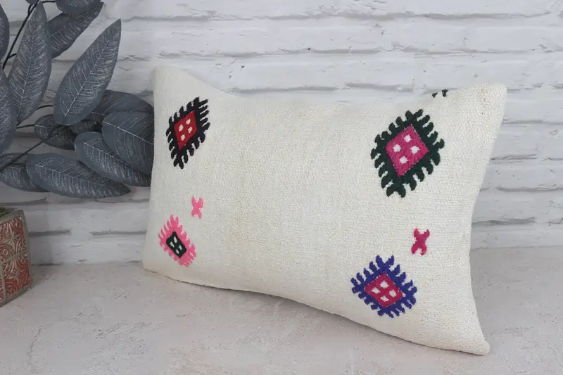 Boho Pillow, 12x20 White Cushion, Ethnic Pillow Sham, Cushion Cover, Outdoor Throw Pillow Sham, Pillow for Couch, Home Decor Pillow - 4