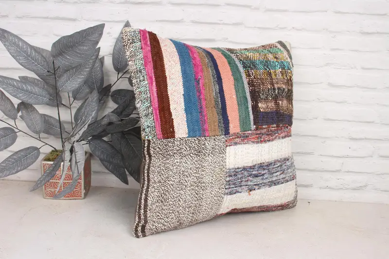 Pillow Cover, Handmade Kilim Cushion, 20x20 Rainbow Cushion, Bohemian Cushion Cushion Cover, Turkish Kilim Pillow, Gift Pillow - 3