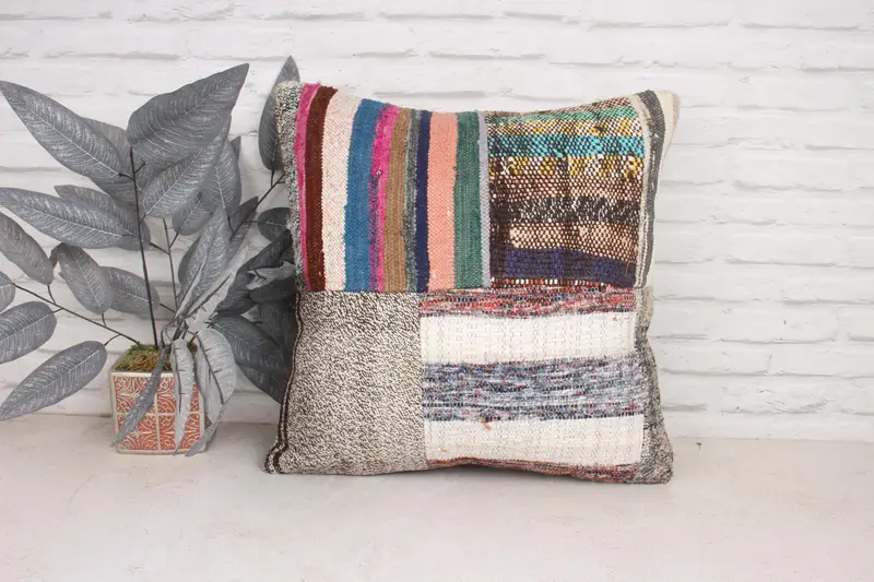 Pillow Cover, Handmade Kilim Cushion, 20x20 Rainbow Cushion, Bohemian Cushion Cushion Cover, Turkish Kilim Pillow, Gift Pillow - 1