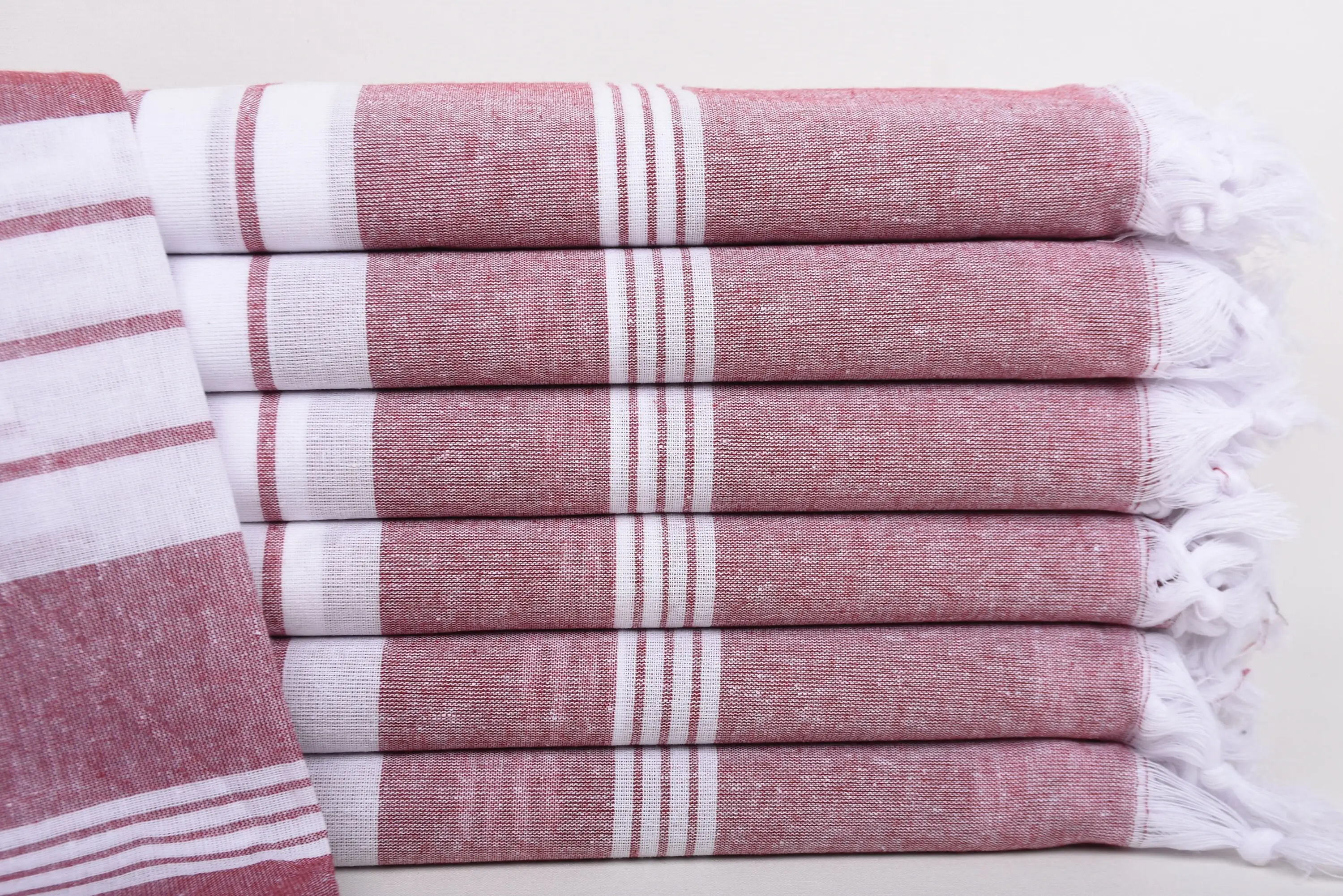 Wedding Favors Turkish Beach Towel Burgundy Stripes, 67x36 Inches - 1