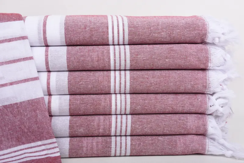 Wedding Favors Turkish Beach Towel Burgundy Stripes, 67x36 Inches