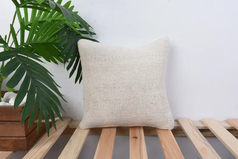 Decorative Pillow Case, 12x12 White Cushion, Interior Designer Pillow, Turkish Corner Pillow Sham, Gift Pillow, Kilim Pillow, Cushion Cover - 1