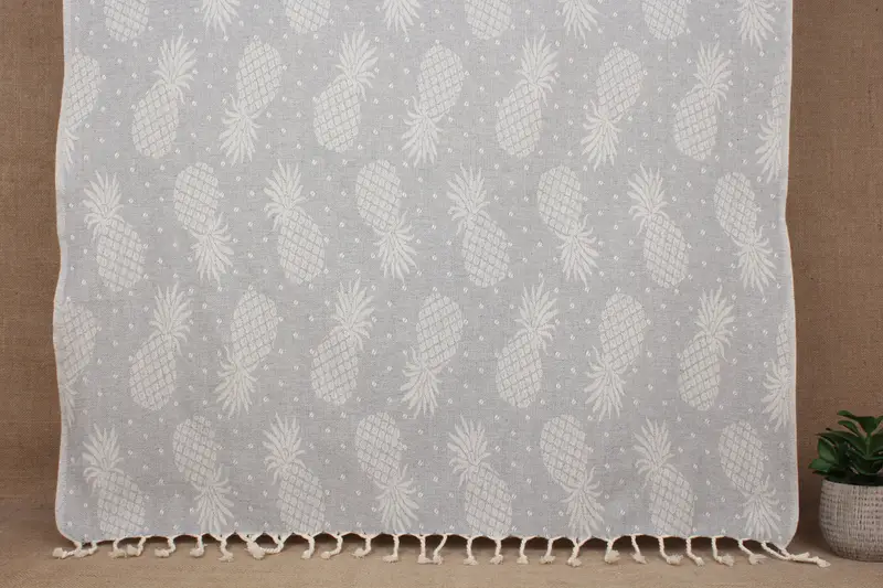 Personalized Towel Gray Pineapple Pattern, Organic Cotton, 40x79 Inches
