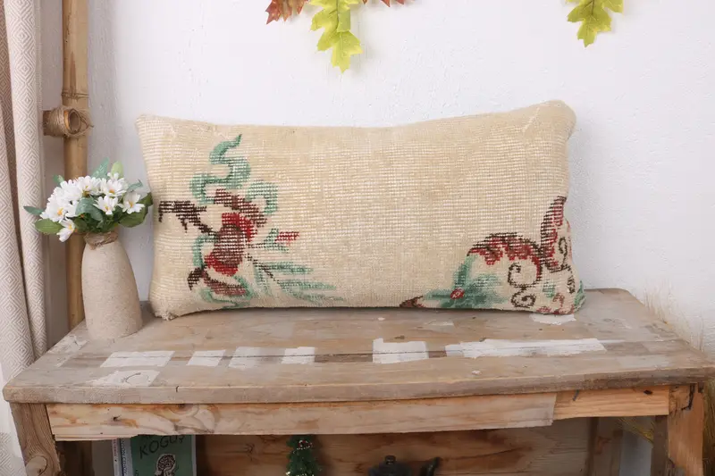 Customized Cushion Case, Cushion Cover, Pillow for Sofa, 12x24 Beige Pillow Case, Vintage Kilim Throw Pillow, Throw Kilim Pillow - 1