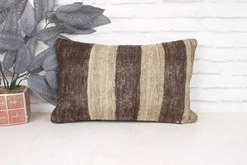 Gift Pillow, Turkish Bench Pillow Cover, Kilim Pillow, Pillow Case, Turkish Pillow, 12x20 Beige Cushion Case, Farmhouse Pillow Case - 1