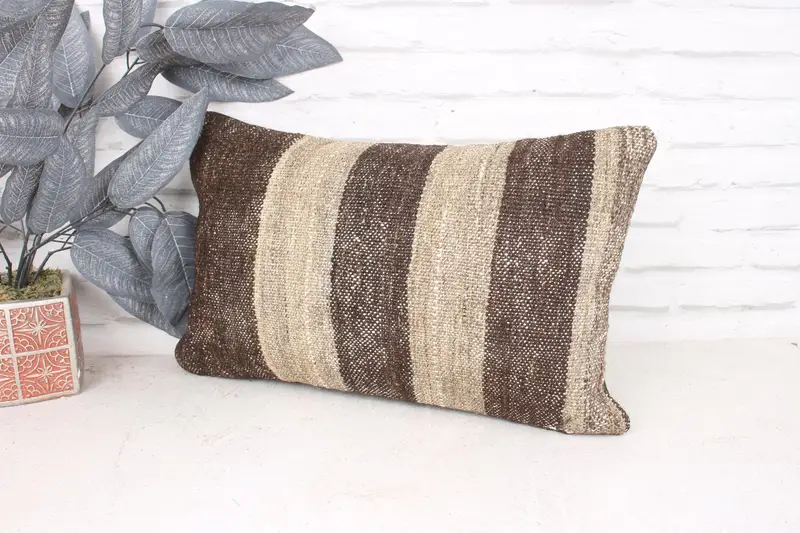 Gift Pillow, Turkish Bench Pillow Cover, Kilim Pillow, Pillow Case, Turkish Pillow, 12x20 Beige Cushion Case, Farmhouse Pillow Case - 4