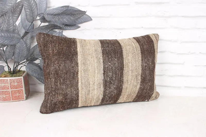 Gift Pillow, Turkish Bench Pillow Cover, Kilim Pillow, Pillow Case, Turkish Pillow, 12x20 Beige Cushion Case, Farmhouse Pillow Case - 3
