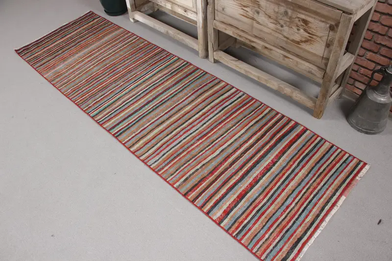 Türkischer Teppich, 2,3x7,6 ft Läuferteppich, Vintage-Teppich aus roter Ombré-Wolle - 1