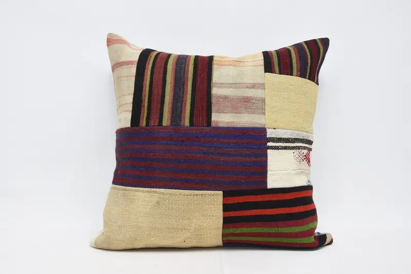 Turkish Beige Striped Cushion, Large Square Moroccan 32x32 inch Baby Shower Gift Pillow Sham - 1