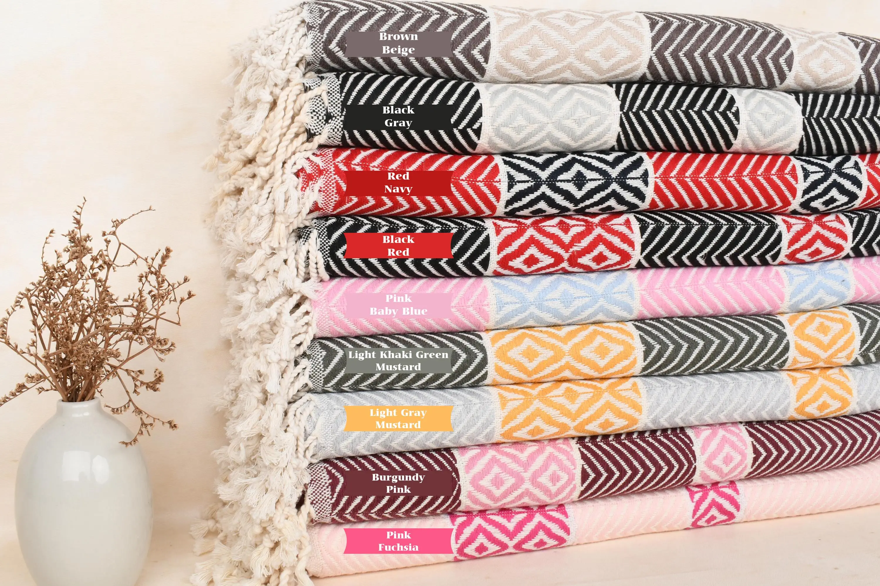 Beach Towel Organic Cotton Chevron Beige, 40x71 Inches - 1