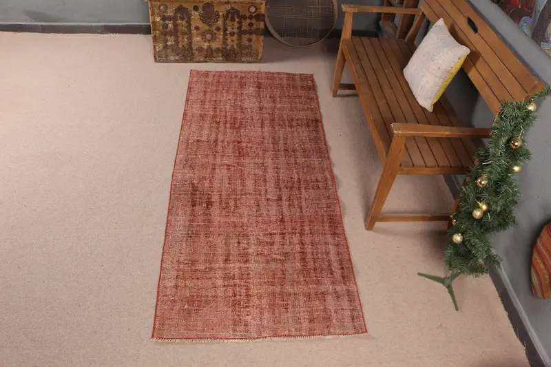 レッドペルシャラグ、2.9x6.7フィートのエレガントなレッド&ピンクデザイン