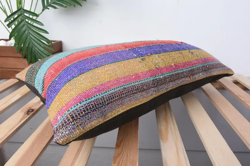 Kilim Cushion Sham, Accent Cushion Case, Colorful Cushion Case, Pillow for Sofa, 12x24 Blue Cushion Cover, Pillow Sham, Turkish Pillow - 6