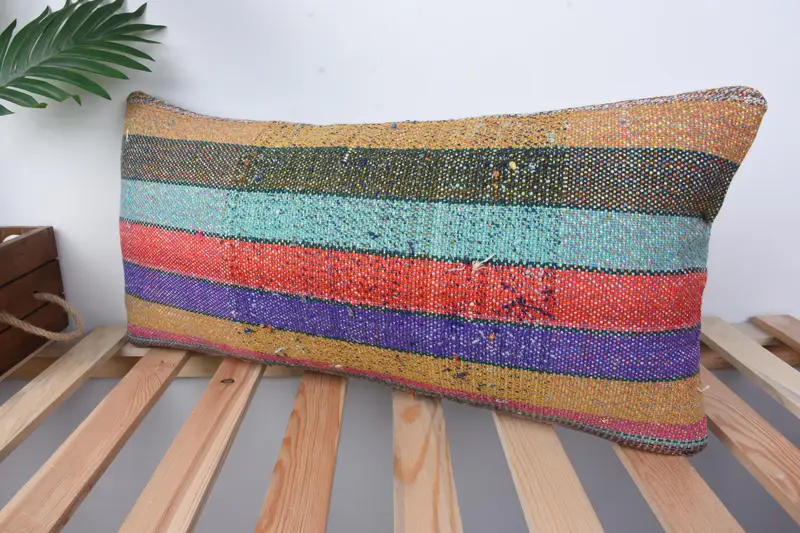 Kilim Cushion Sham, Accent Cushion Case, Colorful Cushion Case, Pillow for Sofa, 12x24 Blue Cushion Cover, Pillow Sham, Turkish Pillow - 4