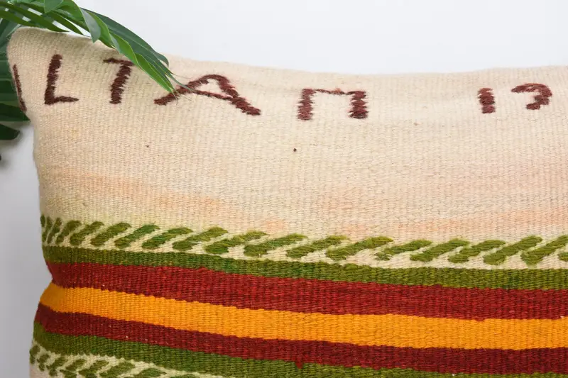 Pillow Case, Handwoven Pillow, Turkish Pillow, Turkish Kilim Pillow, Vintage Kilim Throw Pillow, Outdoor Patio Pillow Sham, 16x24 Beige Cushion - 2