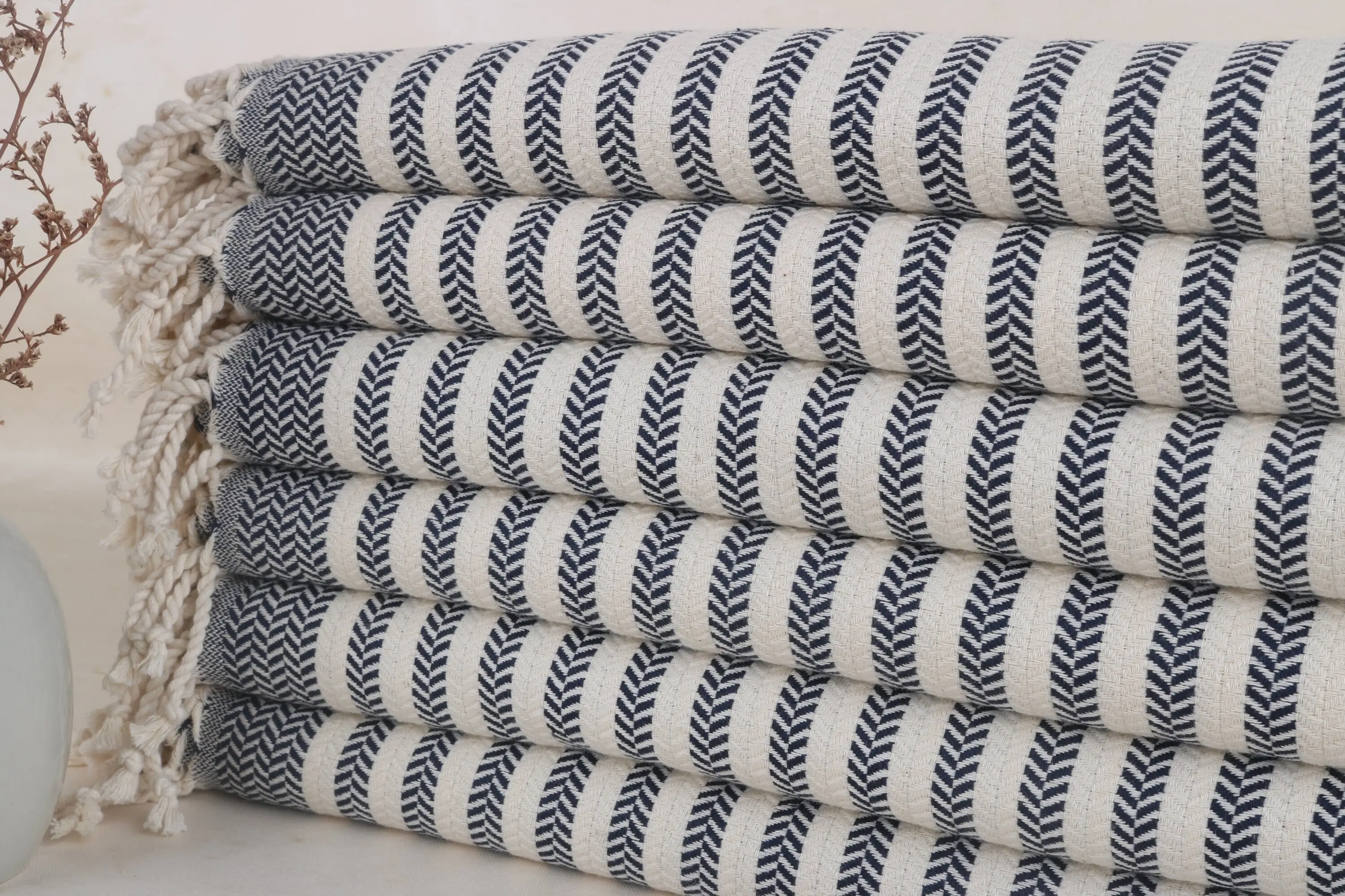 Monogrammed Chevron Towel Navy Cotton Beach Towel, 40x71 Inches - 1