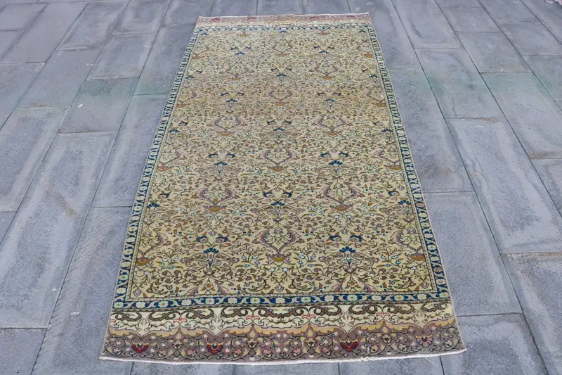 Vintage Area Rug 3.5x7.3 ft, Blue Brown Rug Wool - 1