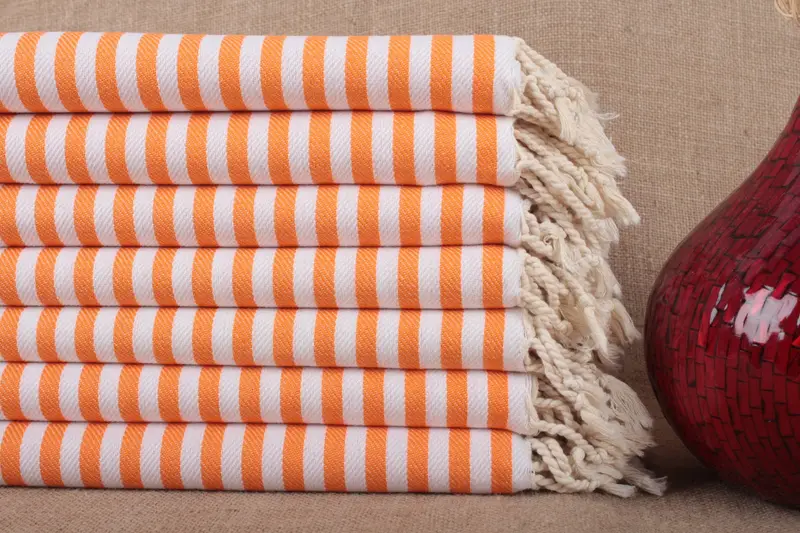 Organic Cotton Striped Peshtemal Beach Towel, Beige, 40x76 Inches