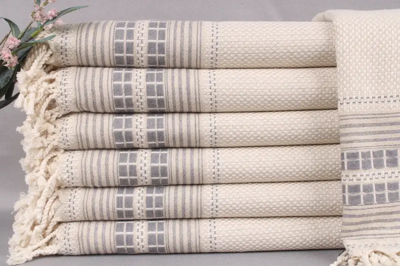 Personalized Dark Gray Turkish Beach Towel, Beige Secondary, 38x65 Inches