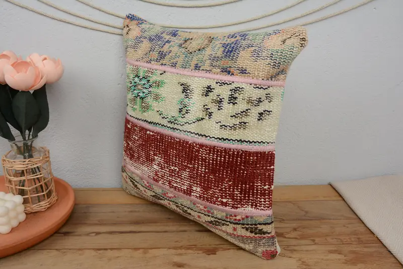 Cushion, Colorful Pillow, Pillow for Sofa, Vintage Kilim Pillow Cushion, Turkish Pillow, Handmade Kilim Cushion, 16x16 Beige Cushion Cover - 4