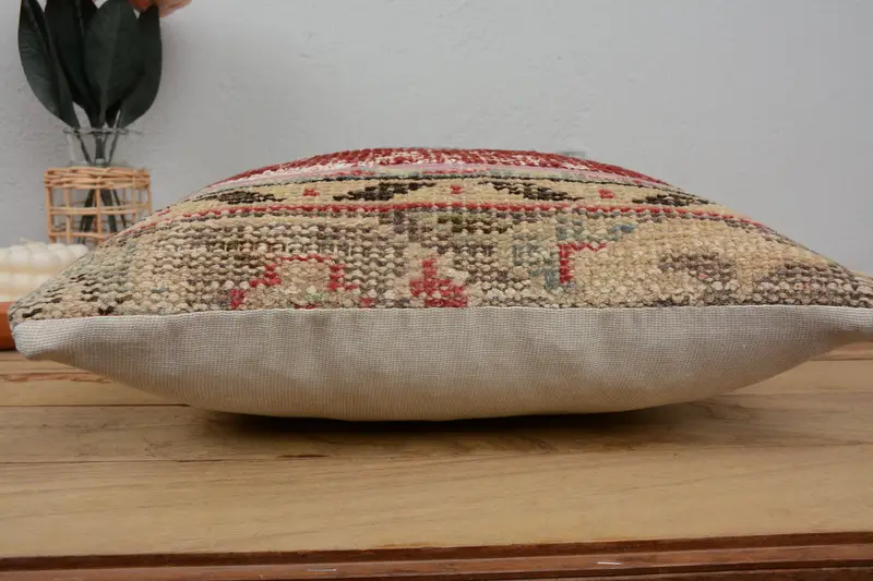 Cushion, Colorful Pillow, Pillow for Sofa, Vintage Kilim Pillow Cushion, Turkish Pillow, Handmade Kilim Cushion, 16x16 Beige Cushion Cover - 5