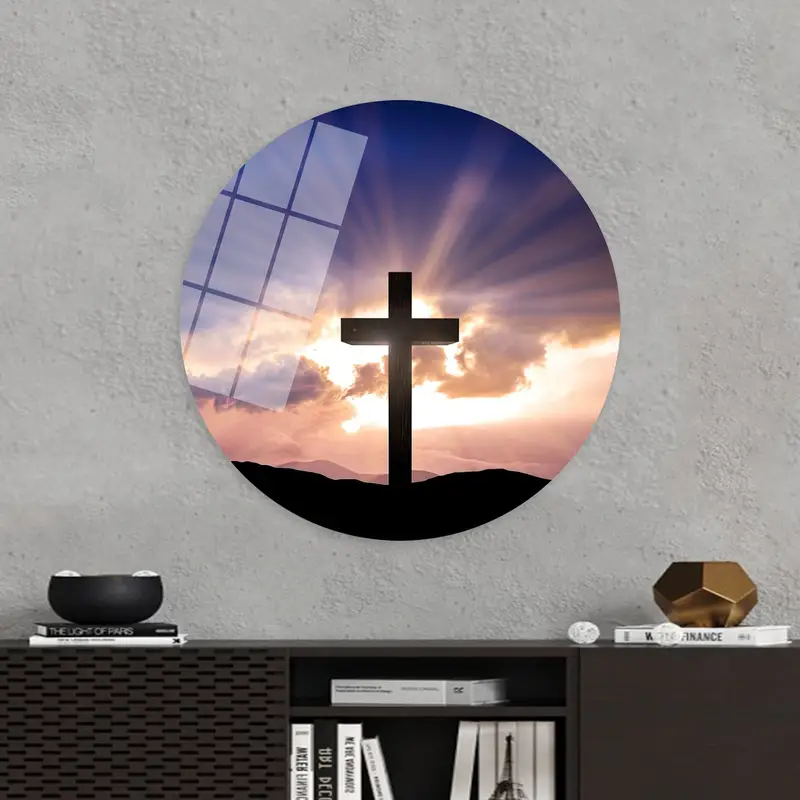 Sunset Jesus Christ Cross Canvas: Spiritual Serenity Art Print