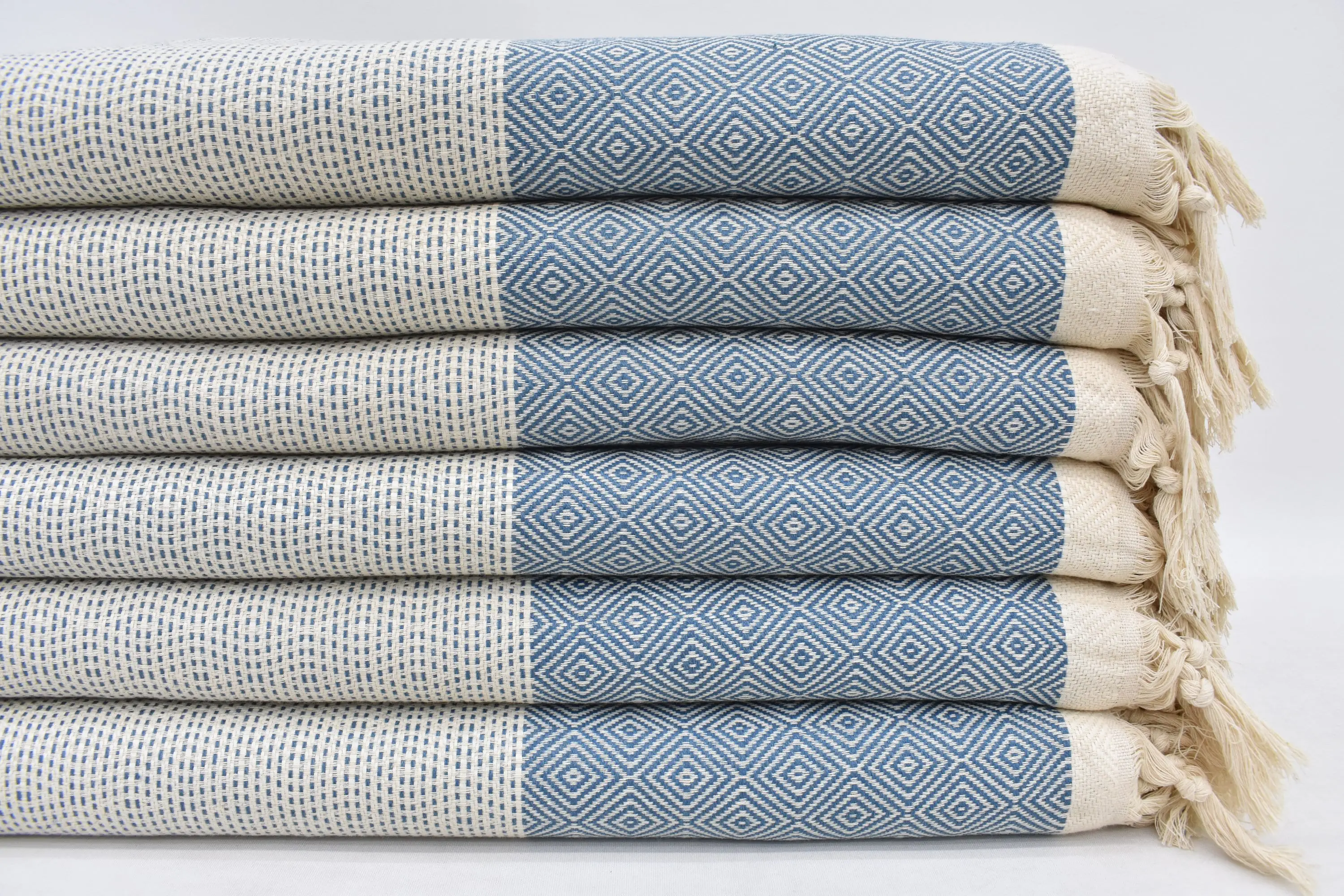 Petrol Blue Diamond Throw Blanket, 103x79 Inches, Organic Cotton - 1