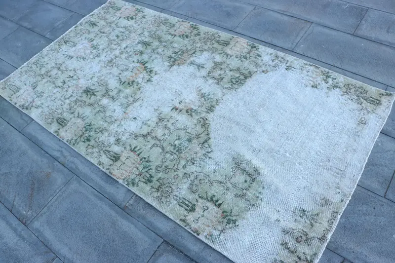 3.5x6.46 ft Rug, Accent Vintage Rug, White Oushak Bordered Rug - 1