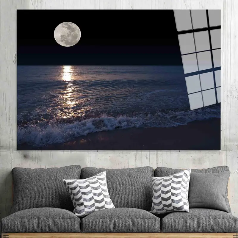 Bezaubernde Meer- und Mond-Leinwand: Vollmond-Nachtlandschaft