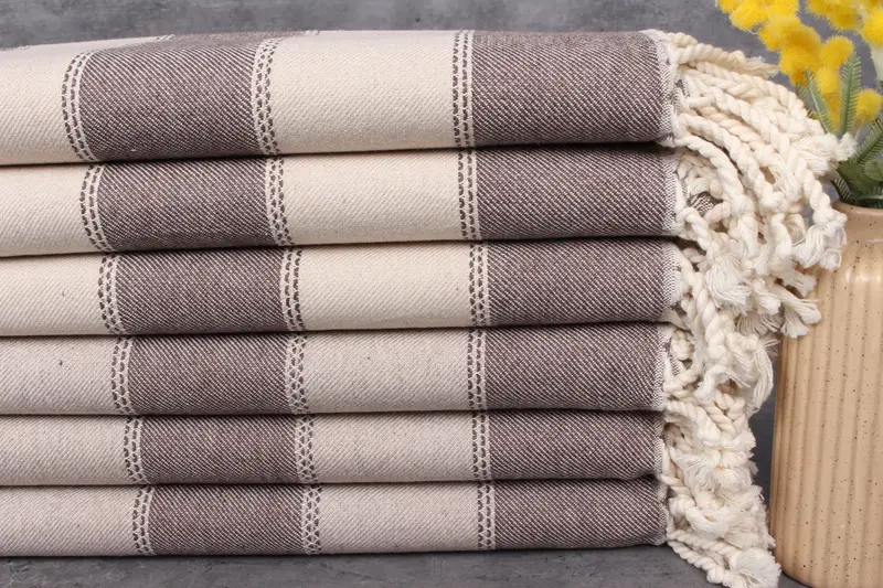 Personalized Turkish Towel Brown-Beige Stripes Beach Towel, 36x65 Inches