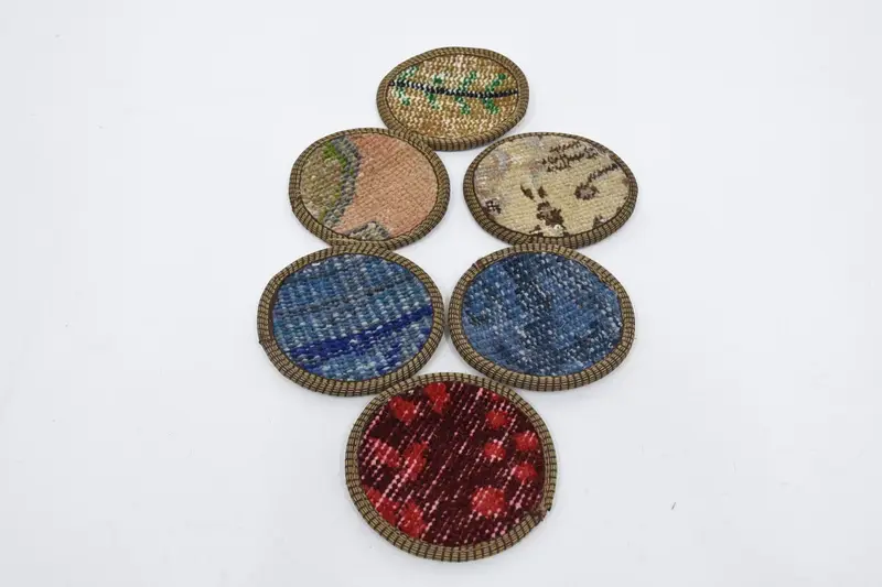 Bohemian Blue and Brown Round Coaster, Unique Coaster