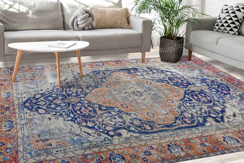 エレガントなエスニックメダリオンプリントラグ：トライバルデザイン、アンティークスタイル