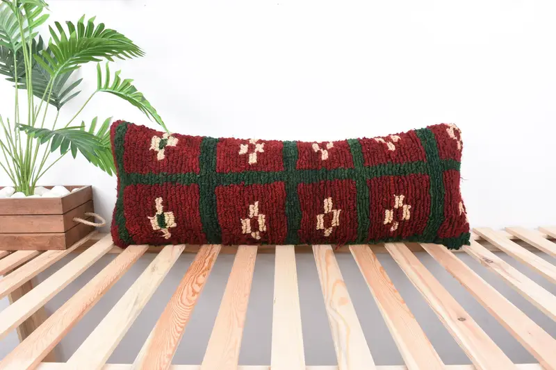 Pillow Cover, Armchair Cushion Cover, 12x36 Red Cushion Cover, Turkish Pillow, Bolster Throw Cushion, Throw Kilim Pillow, Vintage Pillow - 1