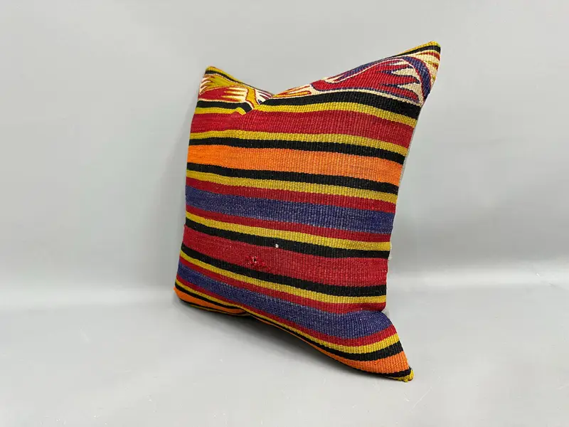Turkish Pillow, Sustainable Cushion Cover, 18x18 Red Pillow Case, Bolster Cushion Case, Vintage Pillow, Ikat Cushion, Gift Pillow, Pillow Case - 3