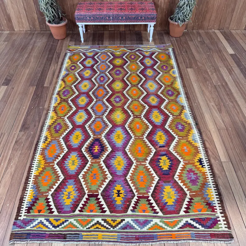 5.5x9.5 ft Turkish Oushak Rug, Vintage Rug, Red Polka dot Wool Rug - 1