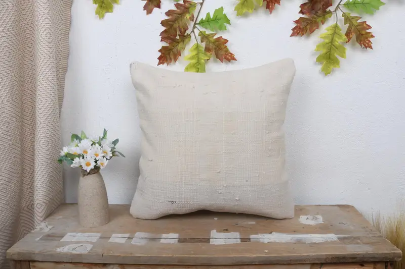 Kilim Cushion Sham, Boho Chic Cushion Cover, Cushion Cover, Indoor Cushion, 16x16 Beige Pillow, Pillow for Couch, Gift Pillow, Wholesale Pillow - 1