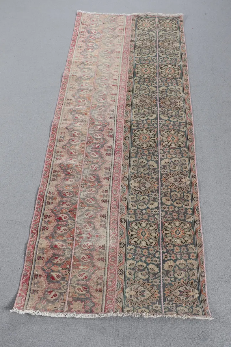 グリーン & レッド ラグ、2.7x6.9 フィート ボタニカル デザイン