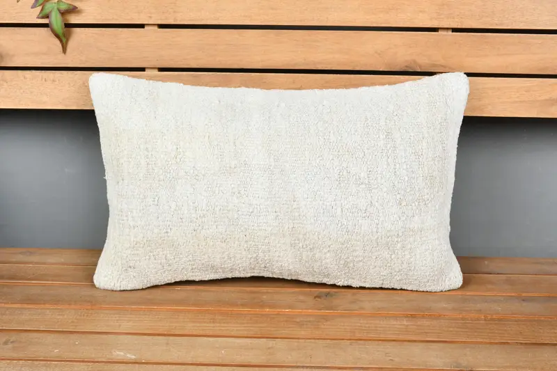 Cushion Case, Kilim Pillow, Handmade Pillow, 12x20 White Cushion, Anatolian Pillow Sham, Pillow for Sofa, Pet Cushion, Ethnical Kilim Rug Pillow - 6