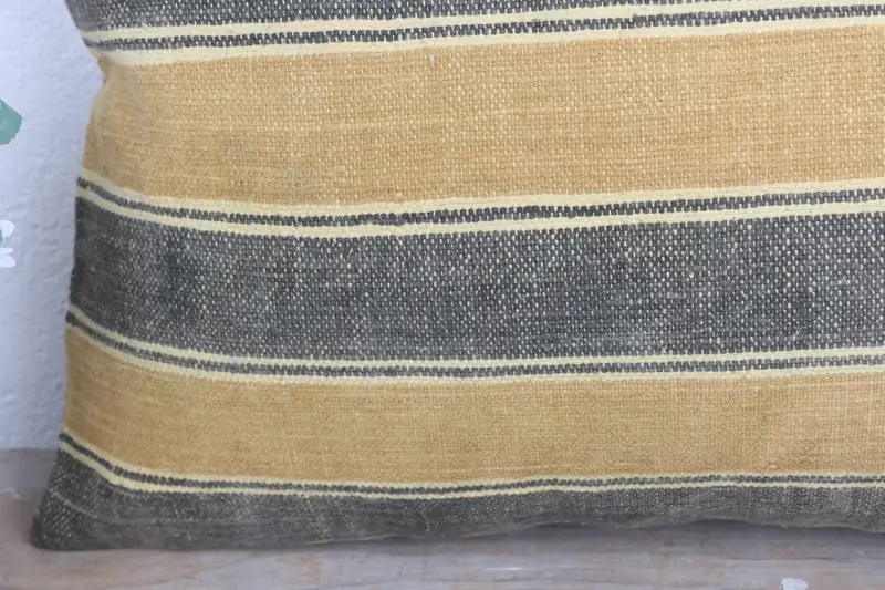 Turkish Kilim Pillow, 12x20 Yellow Cushion Cover, Decorative Throw Pillow Sham, Throw Kilim Pillow, Pillow Case, Vintage Pillow - 3