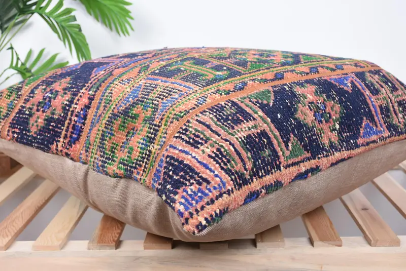 Boho Pillow, Handmade Cushion Cover, Throw Kilim Pillow, Cushion, Bohemian Cushion Cushion Case, Vintage Kilim Throw Pillow, 28x28 Blue Pillow Cover - 6