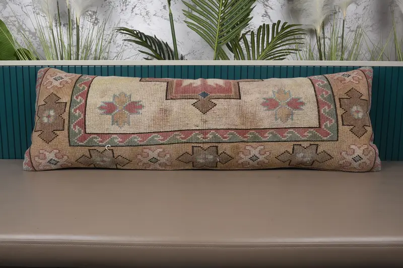 Rectangle Geometric Throw Pillow Cover, Moroccan Beige Hostess Gift 16x47 inch Pillowcase - 1