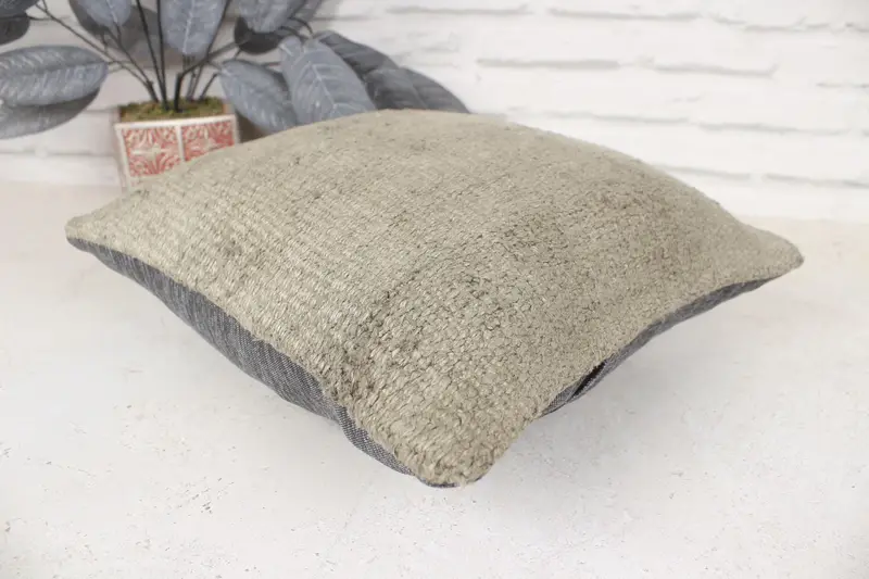 Ethnical Kilim Rug Pillow, Pillow Sham, 14x14 Green Pillow Case, Boho Pillow, Vintage Kilim Throw Pillow, Living Room Throw Cushion Cover - 6
