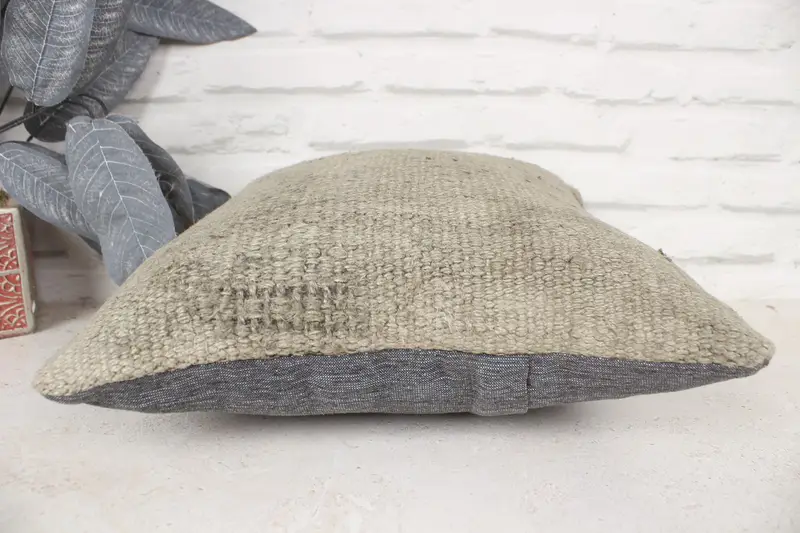 Ethnical Kilim Rug Pillow, Pillow Sham, 14x14 Green Pillow Case, Boho Pillow, Vintage Kilim Throw Pillow, Living Room Throw Cushion Cover - 5