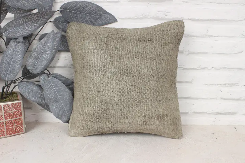 Ethnical Kilim Rug Pillow, Pillow Sham, 14x14 Green Pillow Case, Boho Pillow, Vintage Kilim Throw Pillow, Living Room Throw Cushion Cover - 1