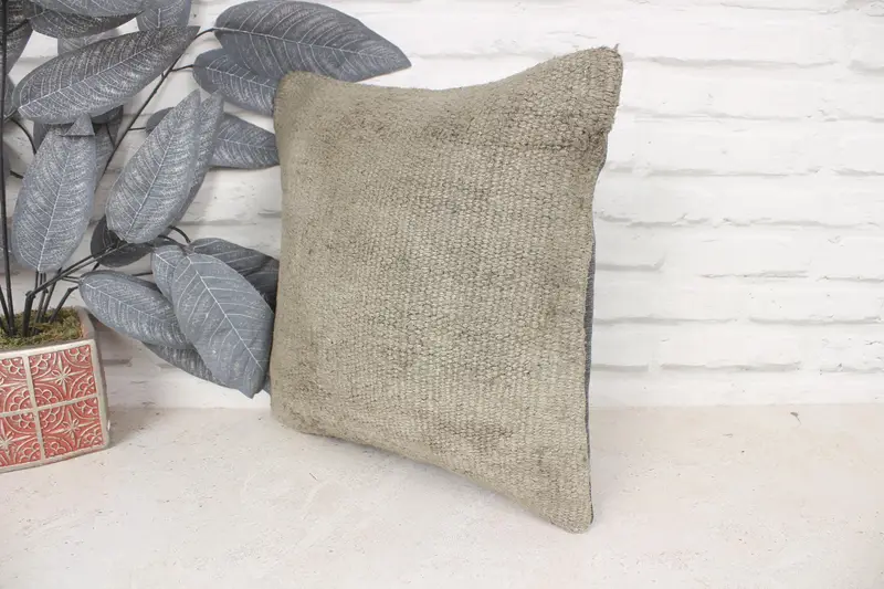 Ethnical Kilim Rug Pillow, Pillow Sham, 14x14 Green Pillow Case, Boho Pillow, Vintage Kilim Throw Pillow, Living Room Throw Cushion Cover - 4