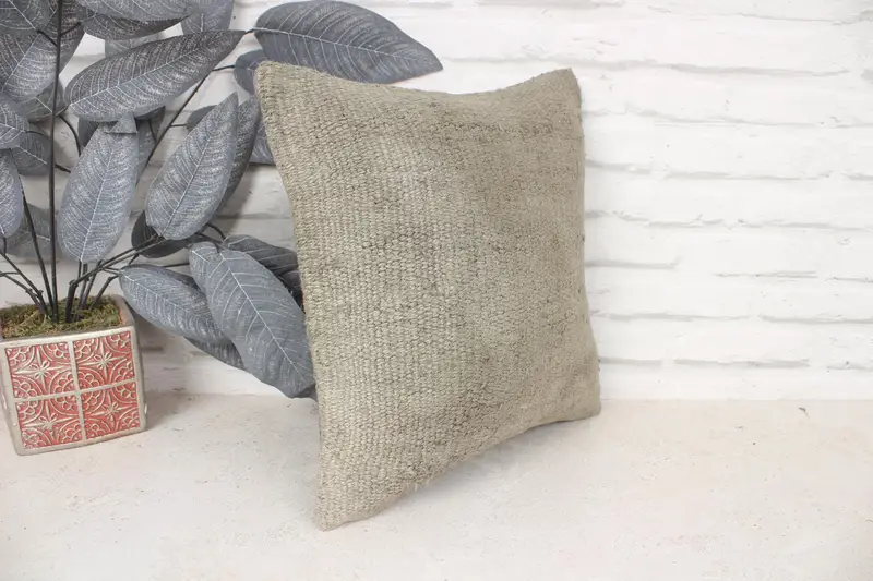 Ethnical Kilim Rug Pillow, Pillow Sham, 14x14 Green Pillow Case, Boho Pillow, Vintage Kilim Throw Pillow, Living Room Throw Cushion Cover - 3