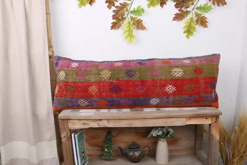 Pillow for Sofa, Pillow for Couch, Cushion, Farmhouse Cushion Cover, Personalized Gift Pillow Pillow Sham, 12x36 Red Pillow, Kilim Pillow - 1