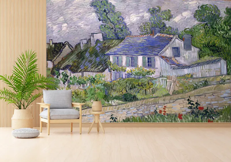 3d Wall Paper, Vincent Van Gogh Wall Painting, Custom Wall Paper, Wall Paper Peel and Stick, Houses at Auvers, Nature Landscape Wall Decor, - 2