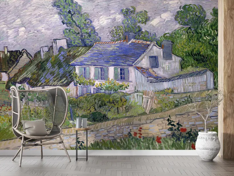 3d Wall Paper, Vincent Van Gogh Wall Painting, Custom Wall Paper, Wall Paper Peel and Stick, Houses at Auvers, Nature Landscape Wall Decor, - 4