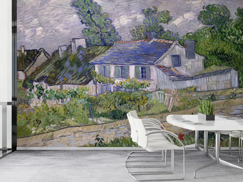 3d Wall Paper, Vincent Van Gogh Wall Painting, Custom Wall Paper, Wall Paper Peel and Stick, Houses at Auvers, Nature Landscape Wall Decor, - 3