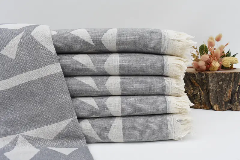 Dark Gray Compass Rose Organic Cotton Beach Towel, 67x36 Inches